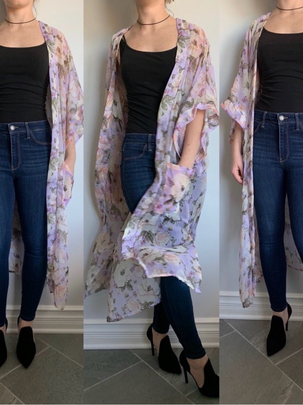 STEVE MADDEN Lavender Floral Sheer Kimono